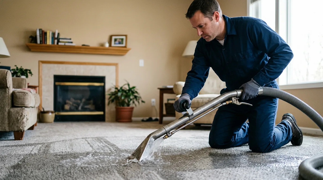 Water damage restoration technician working near Exeter, RI